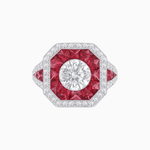 Load image into Gallery viewer, Art Deco Inspired Round Center Octagonal Calibré-Cut Halo Engagement Ring - Shahin Jewelry