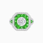 Load image into Gallery viewer, Art Deco Inspired Round Center Octagonal Calibré-Cut Halo Engagement Ring - Shahin Jewelry