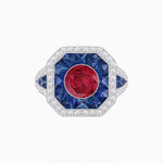 Load image into Gallery viewer, Art Deco Inspired Round Center Octagonal Calibré-Cut Halo Engagement Ring - Shahin Jewelry