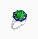 Load image into Gallery viewer, Art Deco Inspired Round Cut Cocktail Ring with Calibré Gemstone Halo - Shahin Jewelry