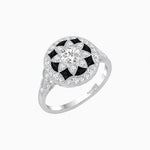 Load image into Gallery viewer, Art Deco Inspired Round Cut Halo Ring with Calibré Gemstone Accents - Shahin Jewelry