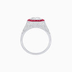 Load image into Gallery viewer, Art Deco Inspired Round Cut Ring with Octagonal Calibré-Cut Gemstone Halo - Shahin Jewelry