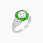 Load image into Gallery viewer, Art Deco Inspired Round Cut Ring with Octagonal Calibré-Cut Gemstone Halo - Shahin Jewelry