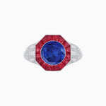 Load image into Gallery viewer, Art Deco Inspired Round Cut Ring with Octagonal Calibré-Cut Gemstone Halo - Shahin Jewelry