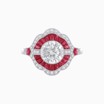 Load image into Gallery viewer, Art Deco Inspired Round Cut Scalloped Double Halo Ring with French-Cut Gemstones - Shahin Jewelry