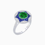 Load image into Gallery viewer, Art Deco Inspired Round Starburst with French-Cut Gemstone Ring - Shahin Jewelry