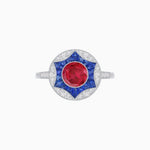Load image into Gallery viewer, Art Deco Inspired Round Starburst with French-Cut Gemstone Ring - Shahin Jewelry