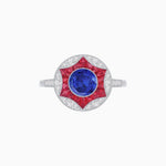 Load image into Gallery viewer, Art Deco Inspired Round Starburst with French-Cut Gemstone Ring - Shahin Jewelry
