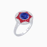 Load image into Gallery viewer, Art Deco Inspired Round Starburst with French-Cut Gemstone Ring - Shahin Jewelry