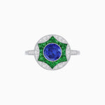 Load image into Gallery viewer, Art Deco Inspired Round Starburst with French-Cut Gemstone Ring - Shahin Jewelry