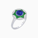 Load image into Gallery viewer, Art Deco Inspired Round Starburst with French-Cut Gemstone Ring - Shahin Jewelry