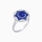 Load image into Gallery viewer, Art Deco Inspired Round Starburst with French-Cut Gemstone Ring - Shahin Jewelry