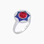 Load image into Gallery viewer, Art Deco Inspired Round Starburst with French-Cut Gemstone Ring - Shahin Jewelry