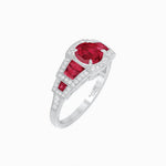 Load image into Gallery viewer, Art Deco Inspired Round Stepped Halo Gemstone & Diamond Ring - Shahin Jewelry