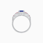 Load image into Gallery viewer, Art Deco Inspired Round Stepped Halo Gemstone & Diamond Ring - Shahin Jewelry