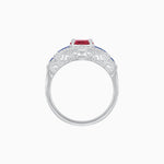 Load image into Gallery viewer, Art Deco Inspired Round Stepped Halo Gemstone & Diamond Ring - Shahin Jewelry