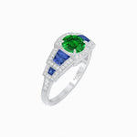 Load image into Gallery viewer, Art Deco Inspired Round Stepped Halo Gemstone & Diamond Ring - Shahin Jewelry