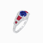 Load image into Gallery viewer, Art Deco Inspired Round Stepped Halo Gemstone & Diamond Ring - Shahin Jewelry