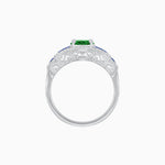 Load image into Gallery viewer, Art Deco Inspired Round Stepped Halo Gemstone & Diamond Ring - Shahin Jewelry