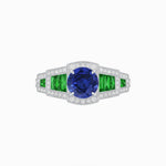 Load image into Gallery viewer, Art Deco Inspired Round Stepped Halo Gemstone & Diamond Ring - Shahin Jewelry