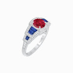 Load image into Gallery viewer, Art Deco Inspired Round Stepped Halo Gemstone & Diamond Ring - Shahin Jewelry
