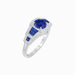 Load image into Gallery viewer, Art Deco Inspired Round Stepped Halo Gemstone & Diamond Ring - Shahin Jewelry