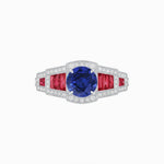 Load image into Gallery viewer, Art Deco Inspired Round Stepped Halo Gemstone & Diamond Ring - Shahin Jewelry