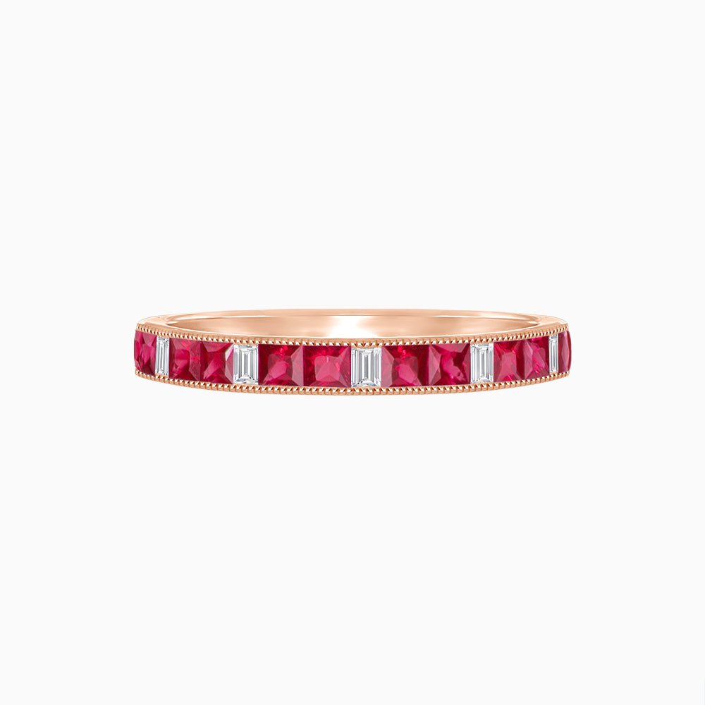 Art Deco Inspired Ruby And Diamond Half Eternity Band - Shahin Jewelry