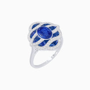 Art Deco Inspired Sea Wave Convertible Oval Ring and Pendant - Shahin Jewelry