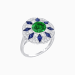 Load image into Gallery viewer, Art Deco Inspired Starburst Gemstone & Diamond Cocktail Ring - Shahin Jewelry