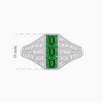Load image into Gallery viewer, Art Deco Inspired Three - Stone Bezel Framed Ring with Diamond and Emerald - Shahin Jewelry