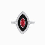 Load image into Gallery viewer, Art Deco Marquise Ruby, Onyx & Diamond Ring in 18K White Gold A Bold Silhouette. A Timeless Statement. - Shahin Jewelry