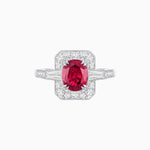 Load image into Gallery viewer, Art Deco Oval Cut Gemstone Ring with Diamond Halo and Baguette Accents - Shahin Jewelry
