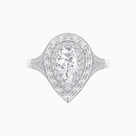 Load image into Gallery viewer, Art Deco Pear Shape Ring with Double Diamond Halo and Baguette Diamond Accents - Shahin Jewelry