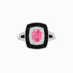 Load image into Gallery viewer, Art Deco Pink Tourmaline Engagement Ring – Diamond & Onyx Halo - Shahin Jewelry