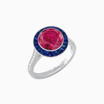 Load image into Gallery viewer, Art Deco Round - Cut Diamond Ring with Gemstone Halo - Shahin Jewelry