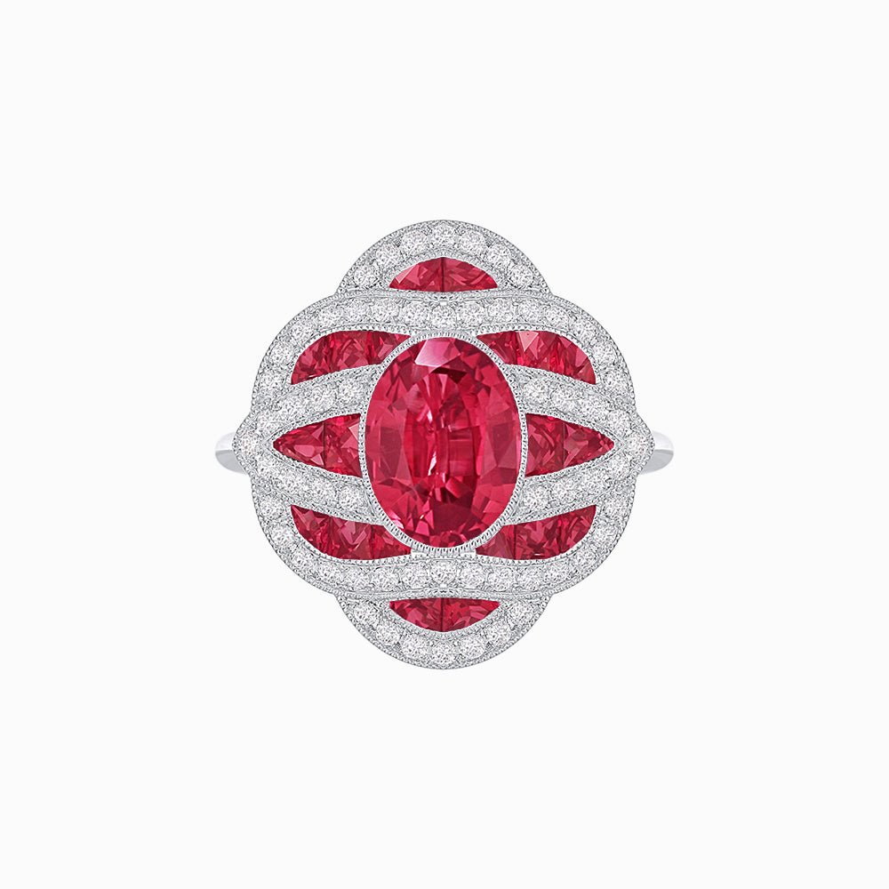 Art Deco Ruby Wave Ring – Oval Cut Gemstone Elegance - Shahin Jewelry