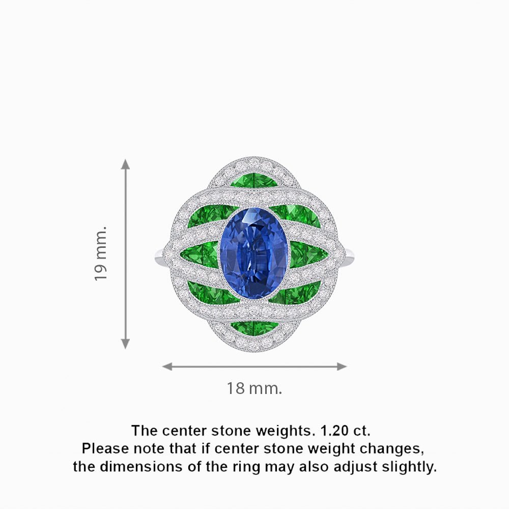 Art Deco Sea Wave Design Oval Cut Gemstone Ring - Shahin Jewelry