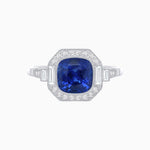 Load image into Gallery viewer, Art Deco Style Cushion Cut Ring Mounting with Diamond Halo and Baguette Diamond Accents - Shahin Jewelry
