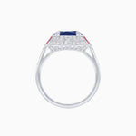 Load image into Gallery viewer, Art Deco Style Cushion Cut Ring Mounting with Diamond Halo and colored Side Gemstones - Shahin Jewelry