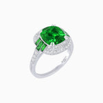 Load image into Gallery viewer, Art Deco Style Cushion Cut Ring Mounting with Diamond Halo and colored Side Gemstones - Shahin Jewelry