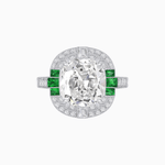 Load image into Gallery viewer, Art Deco Style Cushion Cut Ring Mounting with Diamond Halo and colored Side Gemstones - Shahin Jewelry