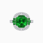 Load image into Gallery viewer, Art Deco Style Cushion Cut Ring Mounting with Diamond Halo and colored Side Gemstones - Shahin Jewelry