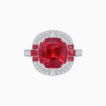 Load image into Gallery viewer, Art Deco Style Cushion Cut Ring Mounting with Diamond Halo and colored Side Gemstones - Shahin Jewelry