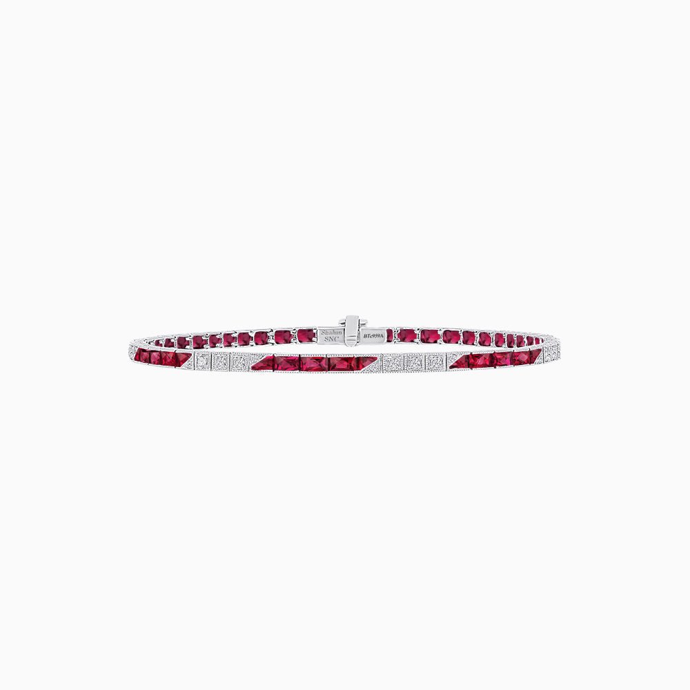 Art Deco Style Diamond And Gemstone Line Bracelet - Shahin Jewelry