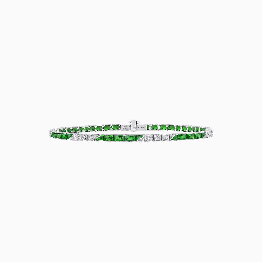 Art Deco Style Diamond And Gemstone Line Bracelet - Shahin Jewelry