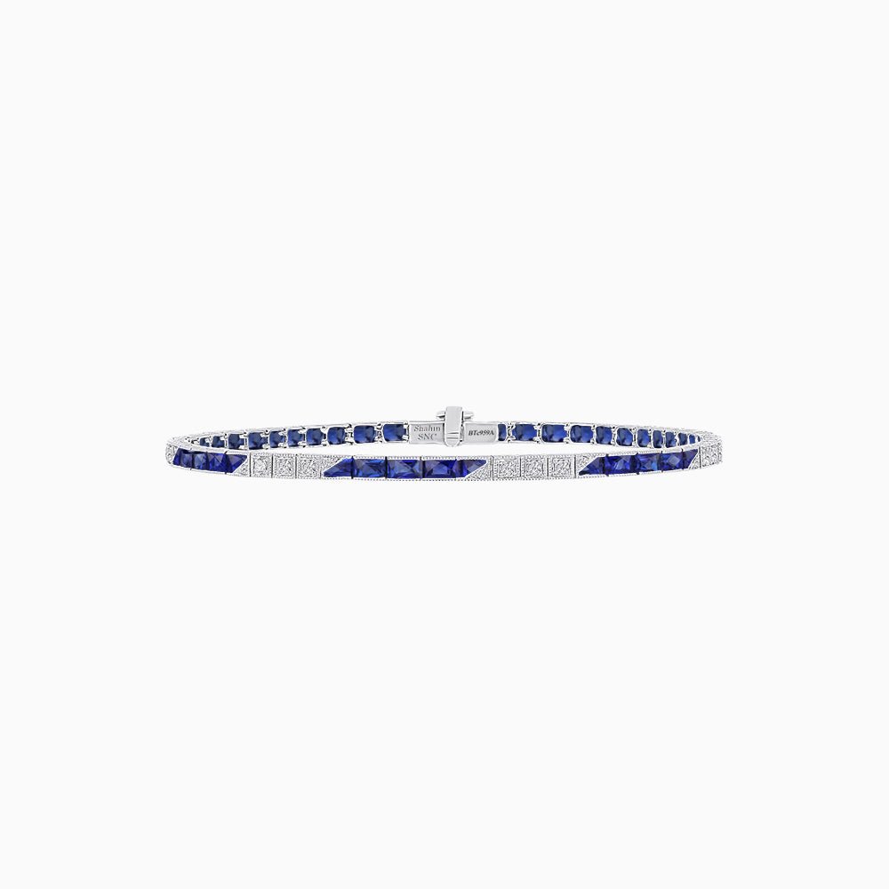 Art Deco Style Diamond And Gemstone Line Bracelet - Shahin Jewelry
