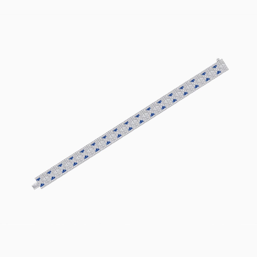 Art Deco Style Diamond and Gemstone Wave Pattern Bracelet - Shahin Jewelry