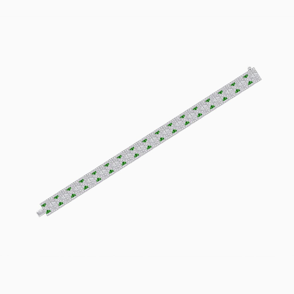 Art Deco Style Diamond and Gemstone Wave Pattern Bracelet - Shahin Jewelry