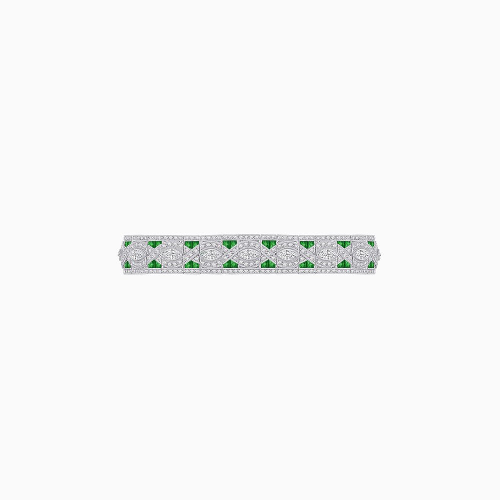Art Deco Style Diamond and Gemstone Wave Pattern Bracelet - Shahin Jewelry